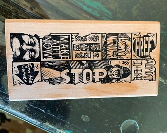 Stampers Anonymous Make Art Now Face Stop Collage Rubber Stamp