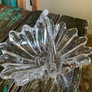 French Crystal Cofrac Art Verrier of France/Art Glass  Basket/Crystal handled Folded  basket/bowl
