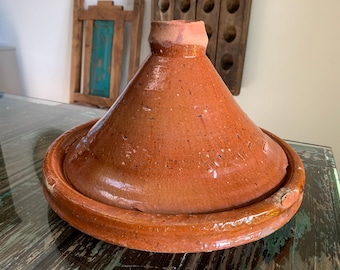 Vintage Moroccan Tagine Pot, Glazed Terracotta Cooking Dish, Rustic Kitchen Decor, North African Clay Cookware