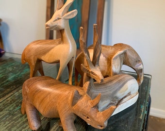 Four Piece Besmo Kenya Hand-Carved Animals/African Safari Animals