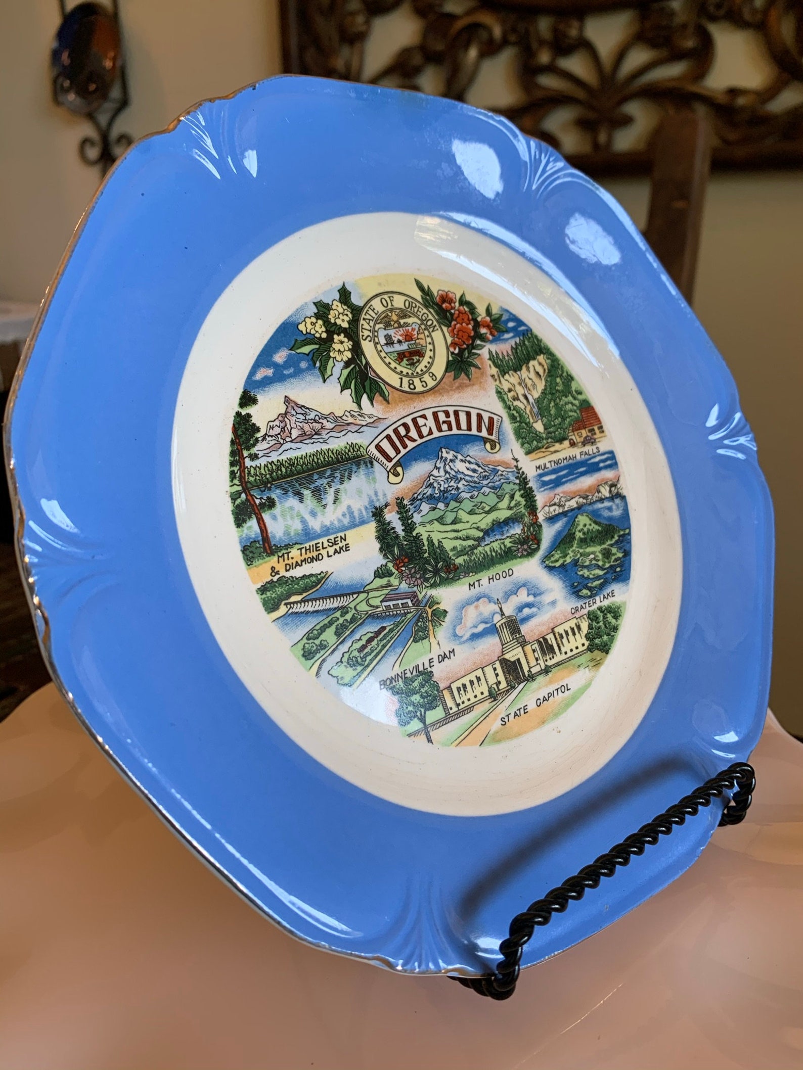 Oregon Souvenir Decorative Blue Plate Etsy