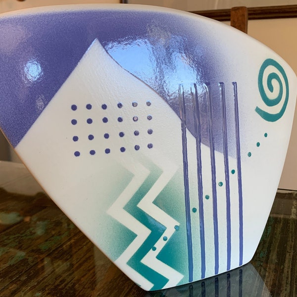 Vintage John Bergen Mikasa Intaglio Vase | 1994 Postmodern Abstract Studio Pottery Planter | Sculptural Memphis Style Ceramic Decor