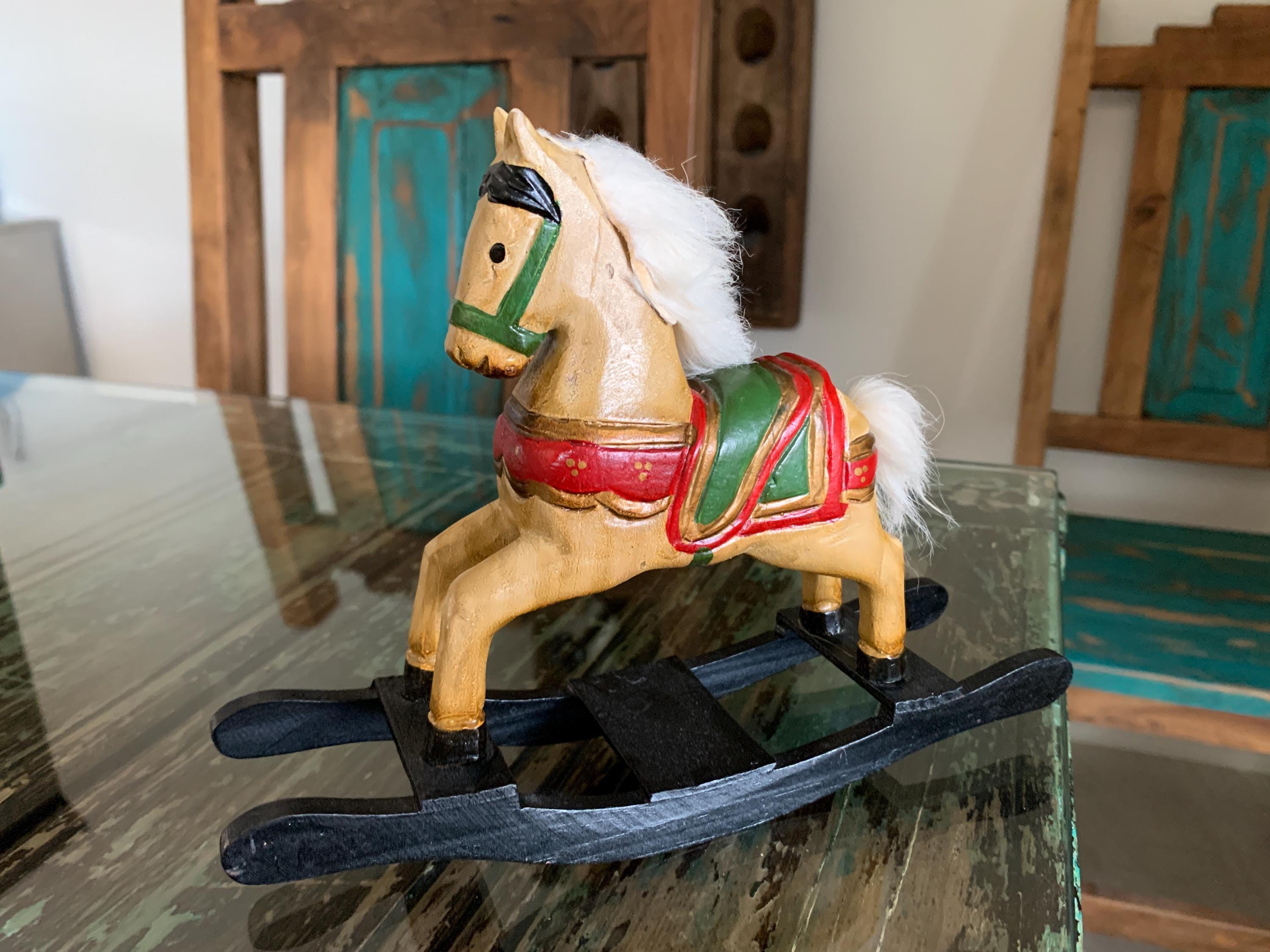 Antique Wooden Hand Painted Rocking Horse Vintage Wood Carved