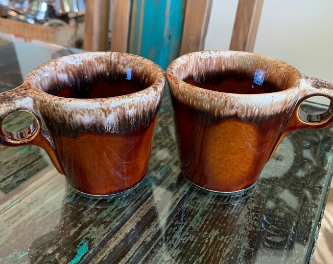 Two Vintage Hull Brown Drip Glaze Ceramic Mugs/ USA Crestone Etsy