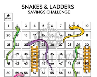 Printable Snakes & Ladders Savings Challenge | Savings Goal | Savings Tracker | Cash Budgeting