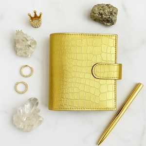Gold Pocket A7 Cash Budget Binder | Luxe Wallet for Cash Stuffing | Croc Planner | Laminated Envelopes | Money Organizer