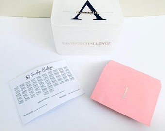 52 Envelope Savings Challenge Box | Cash Stuffing | Budget Planner | Savings Goal | Savings Challenge System | Laminated Envelope | Custom