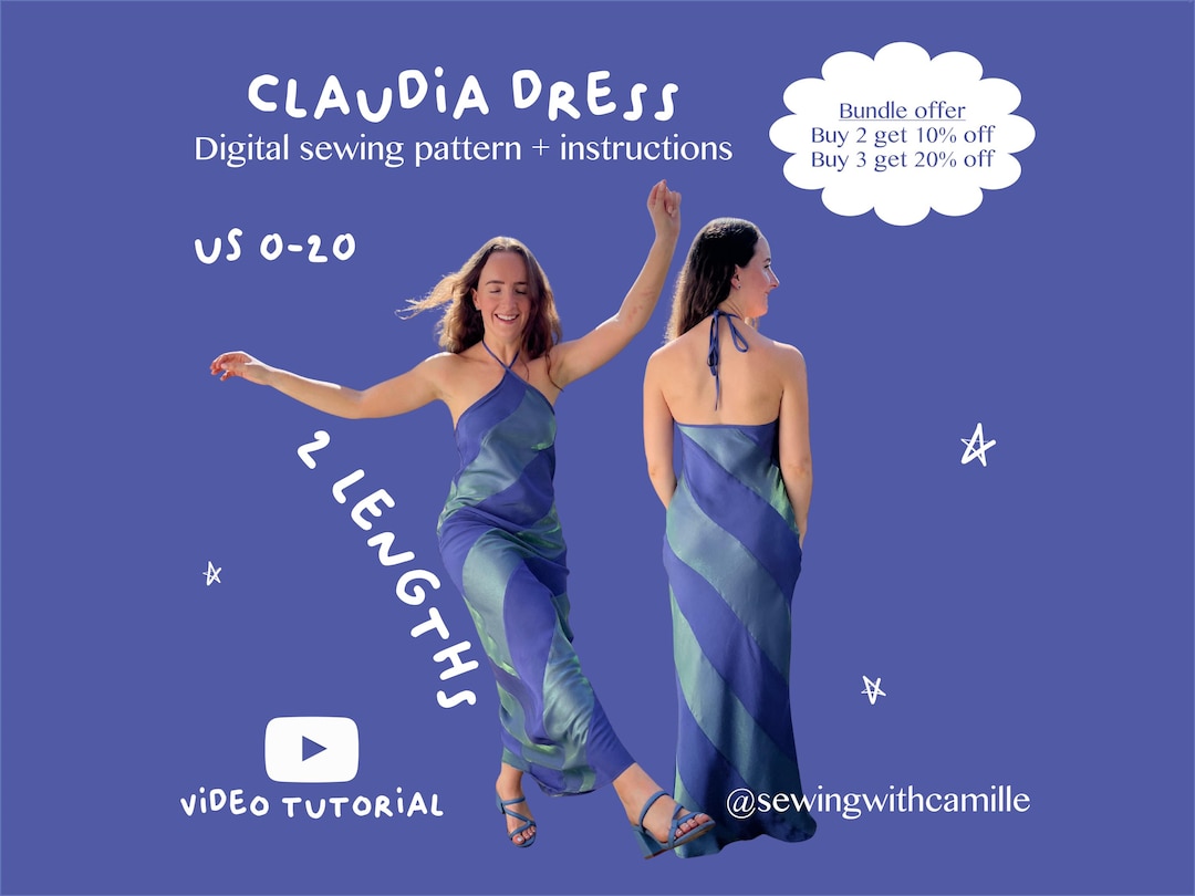 bardot claudia bias cut dress Claudia Dress PDF Sewing Pattern | Bias-cut Halter Neck Dress in Mini +  Maxi | Flattering Fit | US Sizes 0–20 | Instant Download