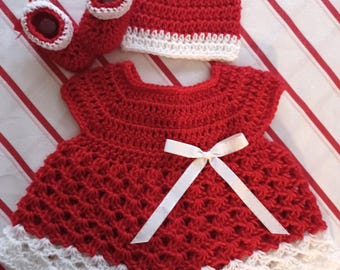 crochet newborn christmas dress How to Crochet a Christmas baby dress step by step DIY baby dress