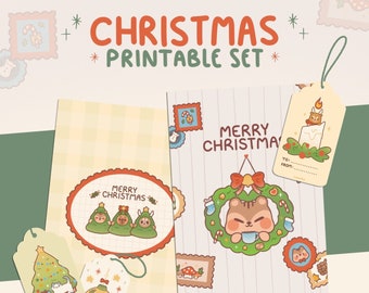 Christmas Digital Printable Set | Postcards and Gift Tags Holiday Cards