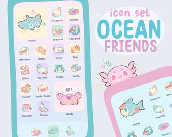 Ocean Friends Icon Set for iOS and Android with wallpapers and widgets