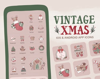 Christmas App Icon Set, Widgets, and Wallpapers for iOS and Android - Watercolor Vintage Look with Animals