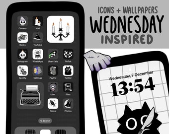 Wednesday Inspired Dark and Goth Icon Set for iOS and Android with Wallpapers and Widgets