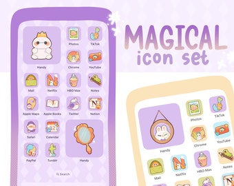 Magical Icon Set for iOS and Android with Wallpapers and Widgets in cute aesthetic style