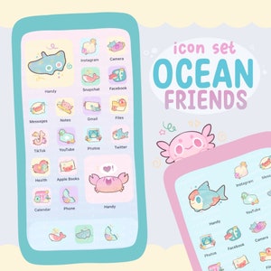 Ocean Friends Icon Set for iOS and Android with wallpapers and widgets