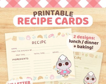 Printable Recipe Cards US Letter for lunch, dinner or baking | With fun design for kids | Digital Product