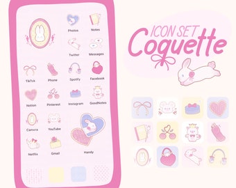 Coquette Icon Set for iOS and Android with wallpapers and widgets | Easy to install