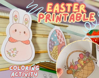 Easter Digital Printable Bunny Garland Coloring Activity, Ostern Kinder Wall Art, DIY Easter coloring page for kids