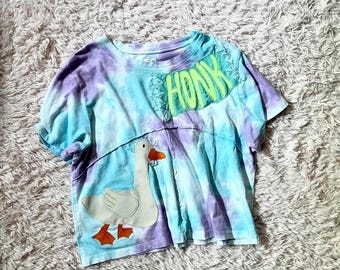 Goose Weird Core Reworked Upcycled Patchwork Handmade Crop Top Womens M Oversize