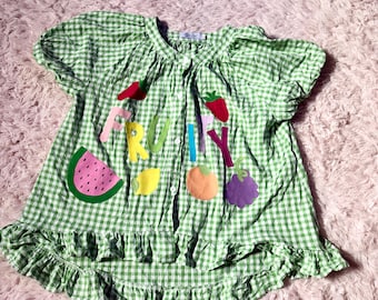 Fruity Upcycled Handmade Colorful Rainbow Pride Picnic Gingham Art to Wear Top Womens Size M Whimsical Twee
