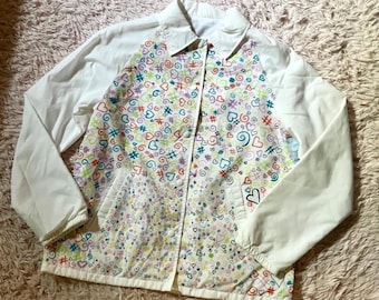 Graphic Scribble Chaos Weird Core Handmade Upcycled Windbreaker Jacket Womens L