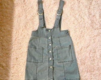 Vintage 90s Y2K Cottage Core McBling Skater Kidcore Festival Denim Overall Dress