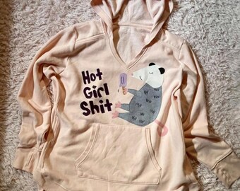 Upcycled Handmade Weird Possum Quirky Feral Unhinged Applique Hoodie Womens 2XL