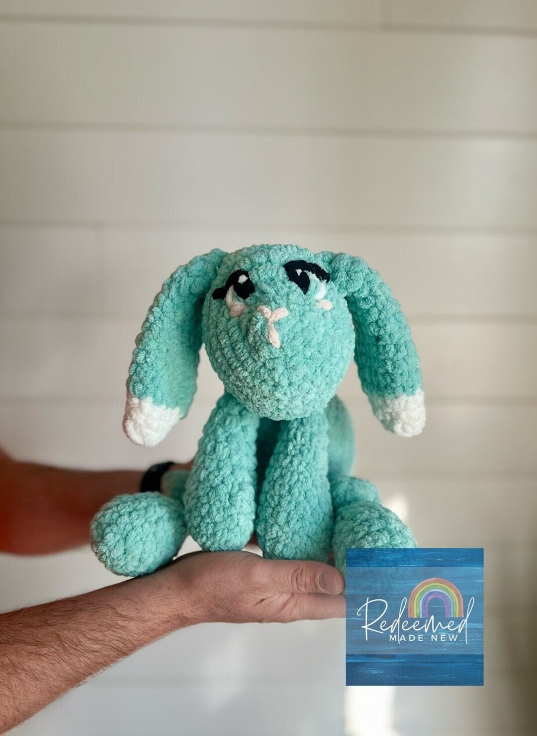 Teal Blue Bunny Snuggly Plushie, Crochet Knotted Rabbit Stuffed Animal ...
