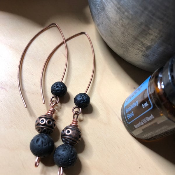Lava bead essential oil diffuser earrings with copper hardware