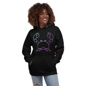 Kreeft sterrenbeeld Unisex zwarte hoodie, dierenriem, gepersonaliseerde hoodie, heksencadeau, astrologie
