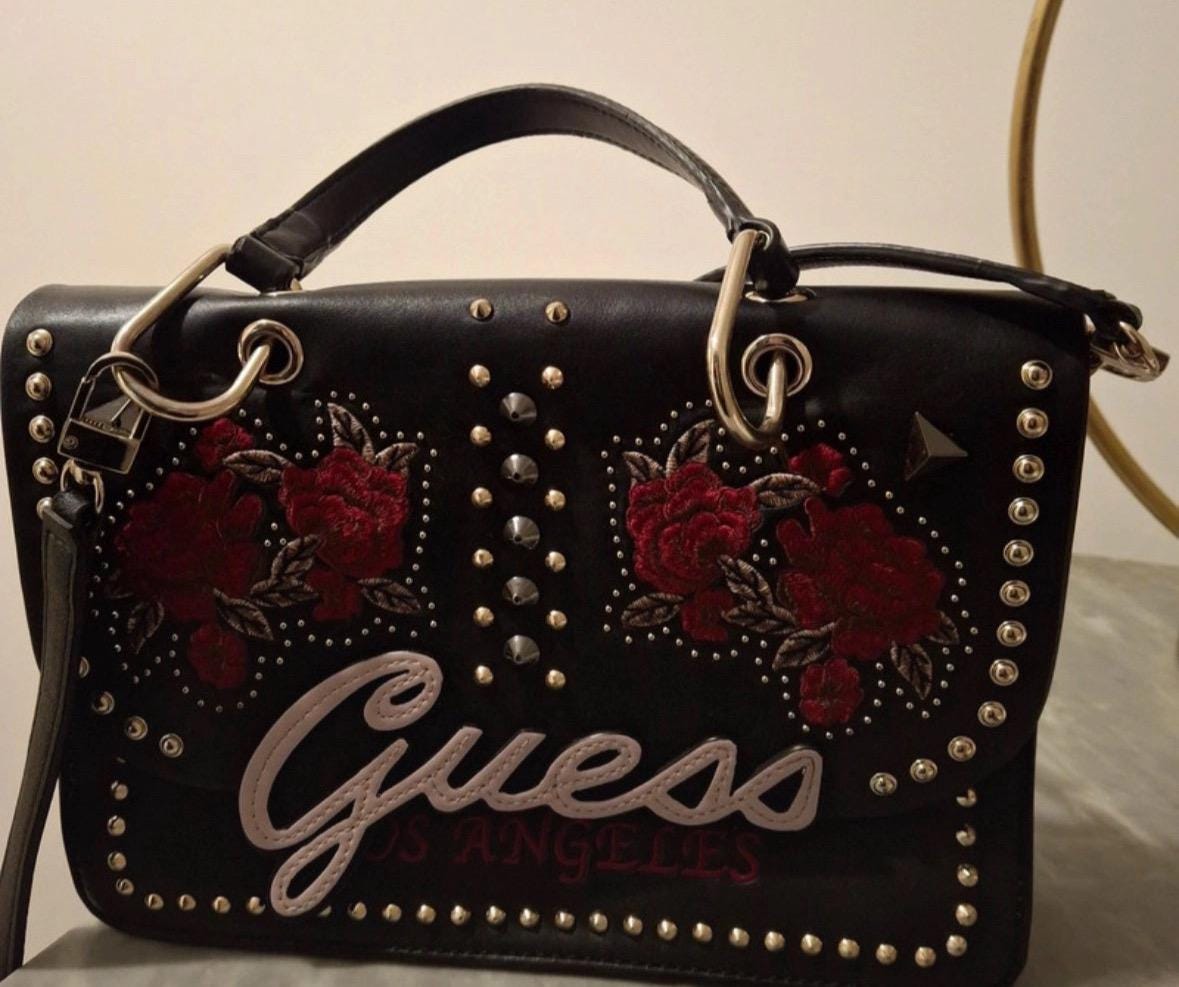 Sac Guess Vintage Noir Et Gris – Motif Logo, Doublure Léopard, Fermeture éclair, Neuf Avec étiquettes