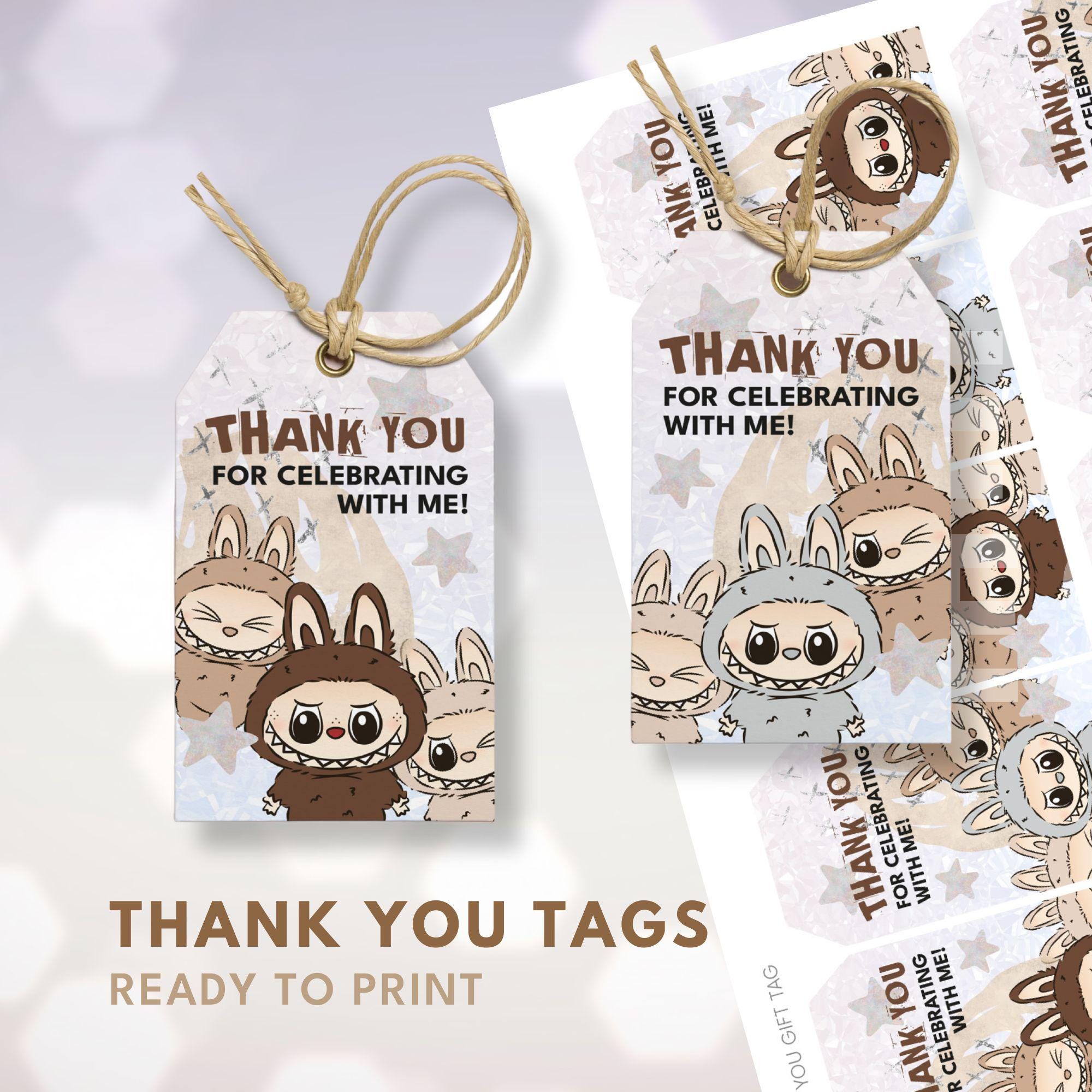 Labubu Monsters Thank You Gift Tags, Birthday Party Favors, Instant Download