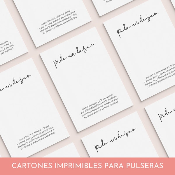 Pide un Deseo Tarjeta para Imprimir, Armband Berichtkaart, Sieraden Display Card, Cartones Imprimibles para pulseras, Bisuteria - Spaans