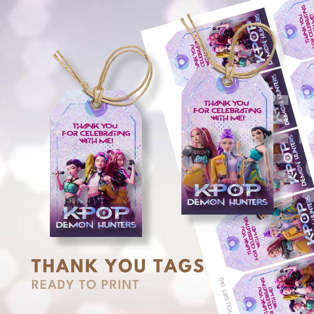 Kpop Demon Hunter Thank You Gift Tags, HUNTR/X Birthday Party Favors ...