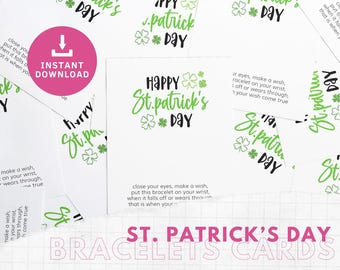 St Patrick's Day bracelet card, wish bracelet, printable jewelry display cards, bracelet card holder, party favors, Ready To Print