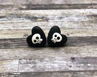 Skull Candy Heart Earrings (White on Black)
