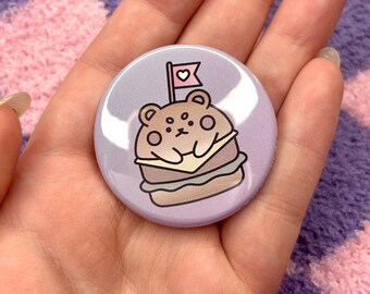 Bear Burger Pinback Button | 1.75" Steel, Handmade