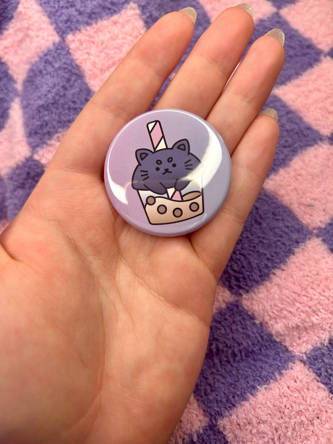 Cat Boba Pin | Kawaii Steel Pinback Button (1.75 Inch) - Etsy