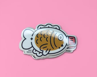 Peixe com molho de soja | Adesivo de vinil transparente presente | Comida japonesa