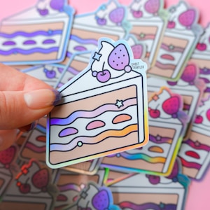 Strawberry Cream Cake Holographic Vinyl Sticker