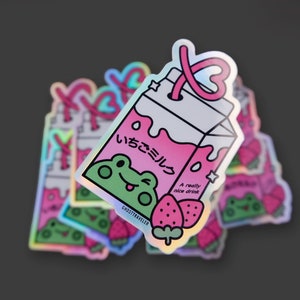 Strawberry Milk Frog Holographic Sticker