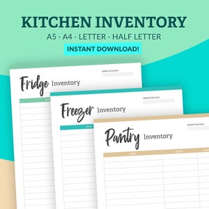 Kitchen Inventory Printables - PDF, Printable List, Inventory List, Inventory Pages, Kitchen Organizer