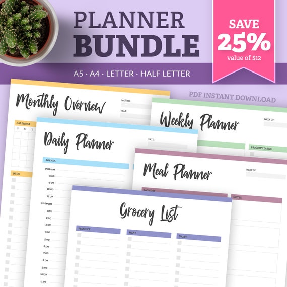 Printable Planner Bundle - PDF, Printable To do List, Planner Pages, Printable Stationary