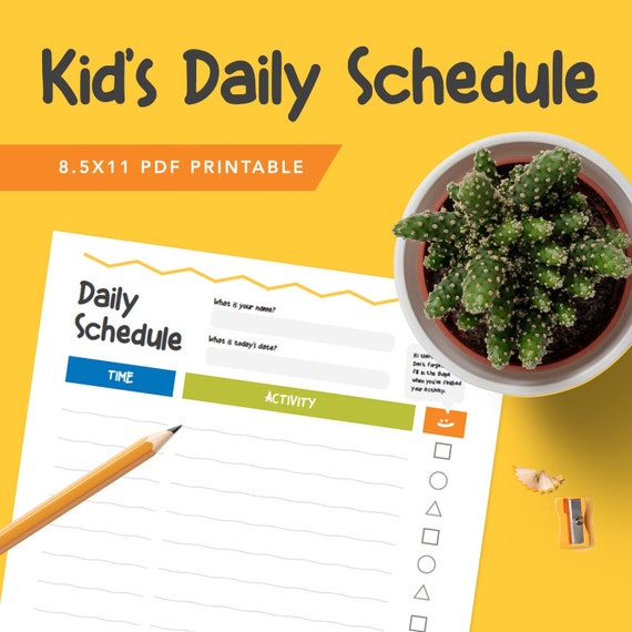 Kids Daily Schedule Planner - PDF, Printable To do List, Planner Pages, Printable Stationary