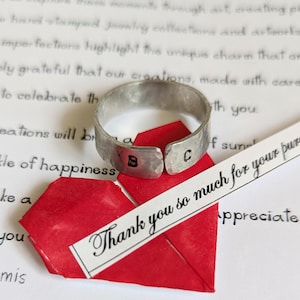 10 year anniversary couple rings-Handmade anniversary mini art card-Tin anniversary gift-Secret message jewelry
