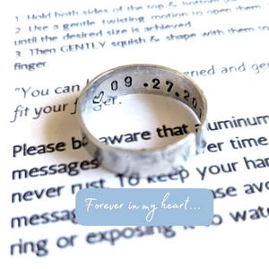 Personalized Anniversary Ring – Custom Stamped Aluminum Band, Couples Coordinates, 10 Year Milestone