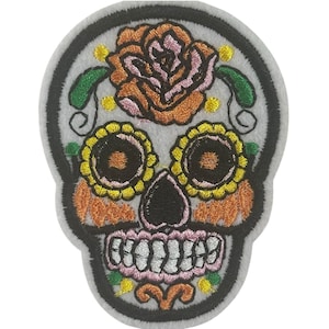 Toppa termoadesiva a forma di teschio di zucchero, unisex, multicolore, floreale, Giorno dei Morti, Calavera