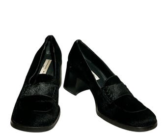 Vintage Barbara Bui Black Cow Hair Loafer Heels EU 38 Made in Italy