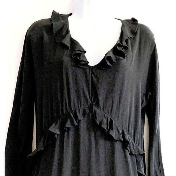 Vintage Gucci Ruffle Trim Washed Silk Black Dress… - image 4