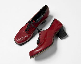 Vintage 1940s Red Leather Oxford Heels Arch-Heel Cushioned Insole 7.5